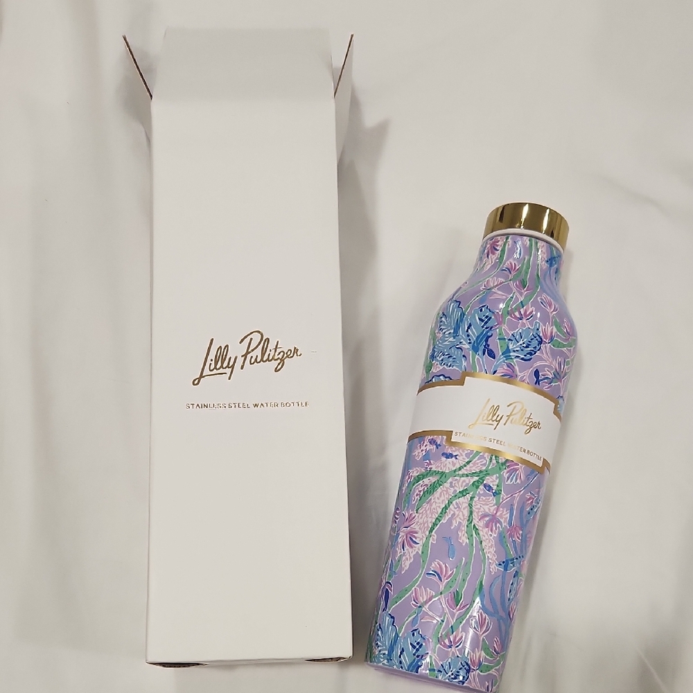 Lilly Pulitzer Blue and Pink Floral Water Bottle